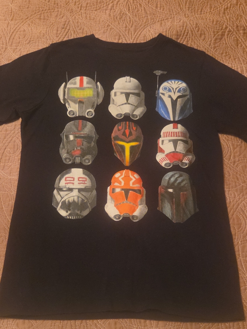Star Wars Black Tee with Multicolor Clone Trooper & Helmet Graphics